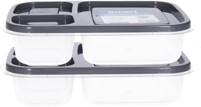 Hobby Life Vershoudbakjes - 2x - 1.15L - 3-vaks - 23 cm - mealprep - bewaarbakjes - antraciet