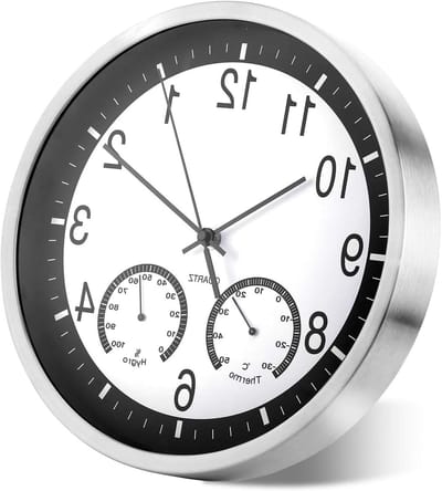 Moderne 30.5 cm Metalen Quartz Wandklok met Thermometer en Hygrometer voor Woonkamer, Slaapkamer en Keuken - Stil en Non-Ticking Design, Zilver