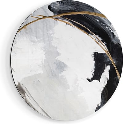 Artaza Dibond Muurcirkel Abstracte Kunst - Wit met Zwart en Goud - Ø 90 cm - Groot - Wandcirkel - Rond Schilderij - Voor Binnen en Buiten