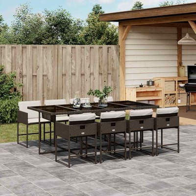 vidaXL - 9-delige - Tuinset - met - kussens - poly - rattan - bruin