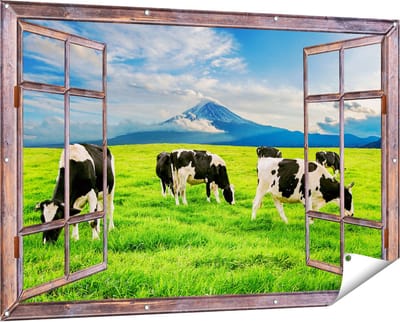 Gards Tuinposter Doorkijk Koeien in de Wei - 150x100 cm - Tuindoek - Tuindecoratie - Wanddecoratie buiten - Tuinschilderij