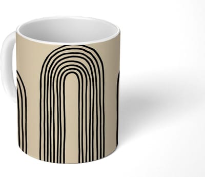 Mok - Koffiemok - Boogvormen - Zwart - Strak - Mokken - 350 ML - Beker - Koffiemokken - Theemok