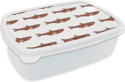 Broodtrommel Wit - Lunchbox - Brooddoos - Design - Vis - Karper - 18x12x6 cm - Volwassenen