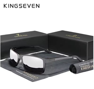 KINGSEVEN Zonnebril 7021 - Zwart-Zilverkleurig – Heren - Vrouwen - Gepolariseerd - UV400 - Rechthoek