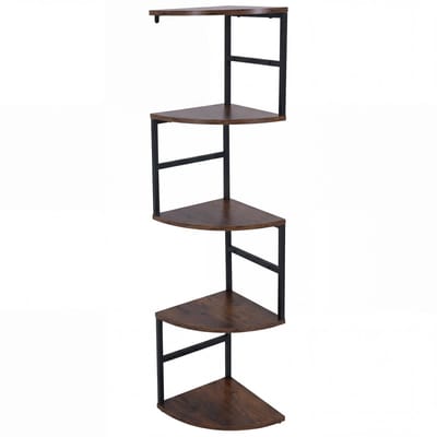 Hoekrek MCW-O99, hangrek wandrek hoekrek, 5 niveaus industrieel metaal melamine MVG 128x30x30cm ~ donkerbruin