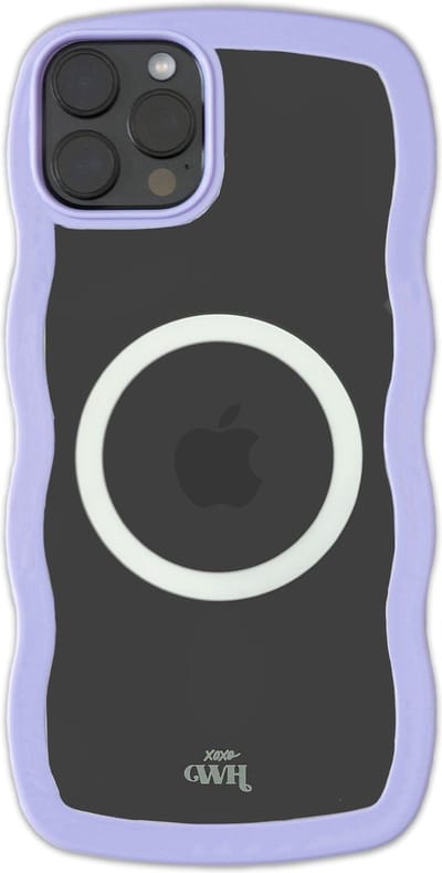 xoxo Wildhearts Magnetische Wavy Case - Paars telefoonhoesje - Geschikt voor iPhone 12 Pro Max MagSafe - Golvend hoesje - Wolken hoesje - Schokbestendig - Cloud Case met magneet ring - Silicone case - Transparant / Paars