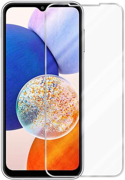 Cadorabo Screenprotector geschikt voor Samsung Galaxy A14 4G / 5G - Pantser film Beschermende film in KRISTALHELDER Geharde (Tempered) display beschermglas in 9H hardheid met 3D Touch