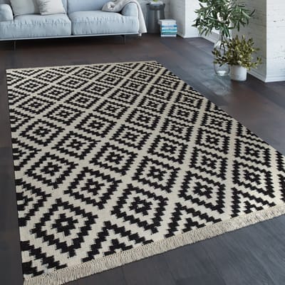 Paco Home Vloerkleed Modern Marokkaans Patroon Handgeweven Scandinavisch Ruiten Franje Geel Wit 120x170 cm