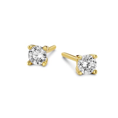 New Bling 9NB-0518 Zilveren Oorknopjes Dames - Zirkonia - 3mm - Goudkleurig