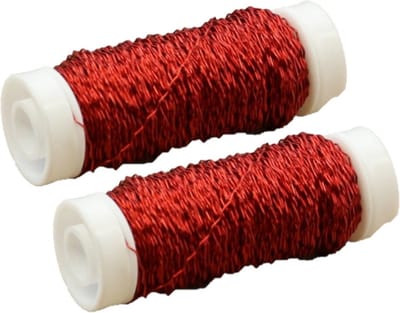 HBX Natural Living Wikkeldraad - 2x rolletjes -rood- 25 gr- bouillon -metaaldraad - hobby