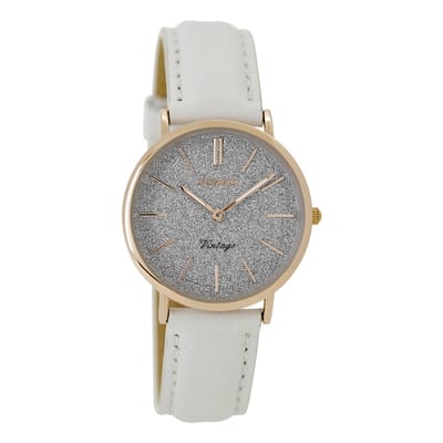 OOZOO Timepieces - Rosé goudkleurige horloge met witte leren band - C8830