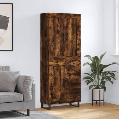 vidaXL - Hoge - kast - 69,5x34x180 - cm - bewerkt - hout - gerookt - eikenkleurig