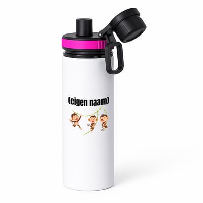 Hacebo® - slingerende aapjes met eigen naam waterfles met draaidop roze - Aap - apen liefhebbers - iemand die houdt van apen - verjaardag - cadeau - kado - geschenk - water fles - 850ML