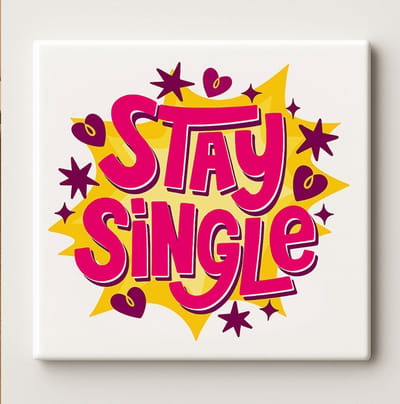 Stay Single Keramische Tegel – 15x15cm Grappige Quote Wanddecoratie Cadeau voor Singles & Moderne Woondecoratie