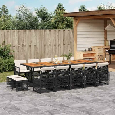 vidaXL - 15-delige - Tuinset - met - kussens - poly - rattan - zwart