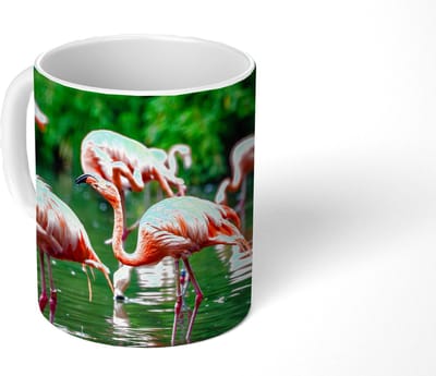 Mok - Koffiemok - Flamingo - Tropisch - Vogel - Water - Roze - Mokken - 350 ML - Beker - Koffiemokken - Theemok