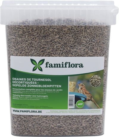 Famiflora Gepelde Zonnebloempitten - 6kg Emmer - Premium Voer - Schoon voeren - Voeding voor tuinvogels - Wintervoer
