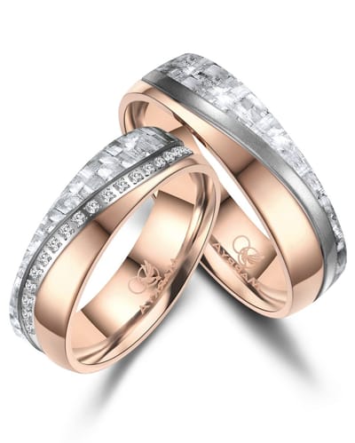 Jonline SET Trouwringen Titanium & Carbon | Vriendschapsringen |Relatie ringen | Set Ringen