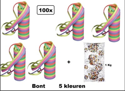 Carnaval mix 100x Papier rollen serpentines gekleurd + 1 kg confetti - Carnaval festival optocht feest party serpentine Evenement bont