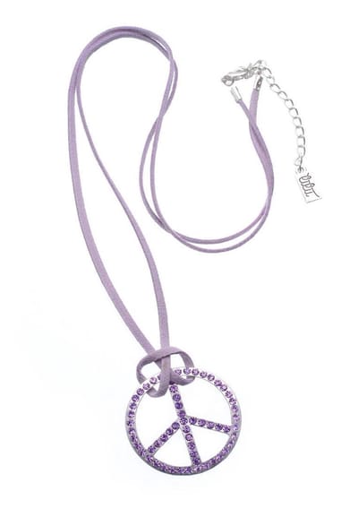 Behave® Lange ketting met peace teken hanger – licht paars koord 75 cm