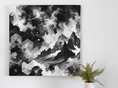 Olieverf zwart wit schilderij | Monochrome meesterwerk: een duet van contrast en subtiliteit | Kunst - 75x75 centimeter op Forex | Foto op Forex