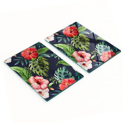 Glazen snijplanken voor in de keuken met afbeeldingen van tropische bloemen, 2x40x52 cm