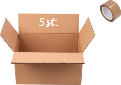 Verhuisdoos 5 stuks GROOT Karton 600 x 400 x 250 mm 1 ROL PLAKBAND 100m Kartonnen Dozen dubbele Golf Bruin Doos 60 x 40 x 25 cm verhuisdozen STEVIG 5-laags karton 660g/m2