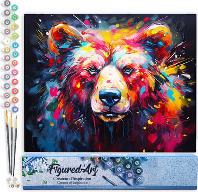 Figured'Art Schilderen op Nummer Volwassenen canvas Kleurrijke Abstracte Beer- Handwerk acrylverf Kit DIY Compleet - 40x50cm zonder frame