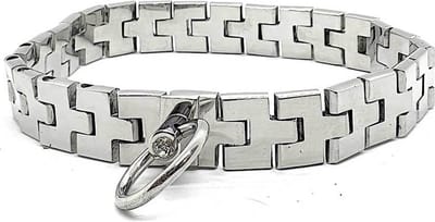 Black Label - Stainless Watch Link Collar With Gem Lock Silver
