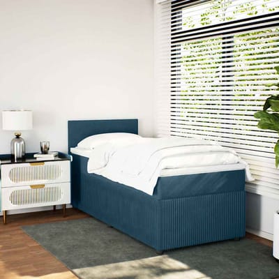 vidaXL - Boxspring - met - matras - fluweel - blauw - 90x200 - cm