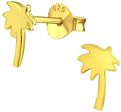 Joy|S - Zilveren palmboom oorbellen - 5 x 8 mm - gold plated