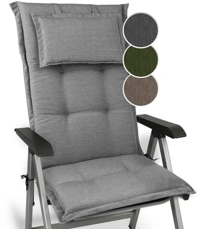 Beautissu Tuinkussen Hoge Rug Zitkussen 120x52cm HighLux HL – Set van 3 Stoelkussen voor Tuinstoelen 7cm dik Lichtgrijs – Made in EU