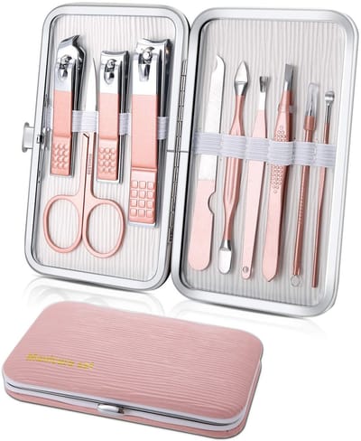 Dailygoods - Manicure set 10-delig, pedicureset nagelschaar nagelverzorging nagelknipper etui, nagelset nageletui nagelknipper set, reizen beauty kit (roze)
