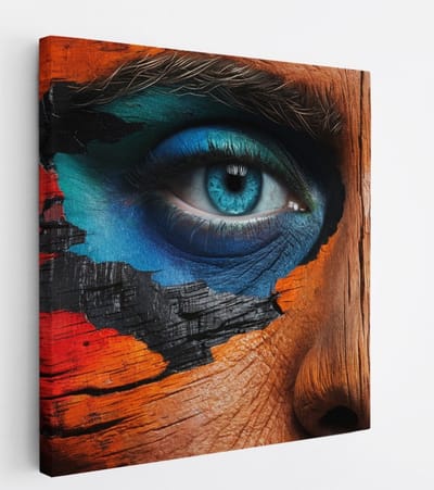 Saammp Canvas Schilderij - Vrouw - Gezicht van Hout - abstract - 20x20 - Foto op canvas - Wanddecoratie - Muurdecoratie Woonkamer - Slaapkamer decoratie - Canvas Print
