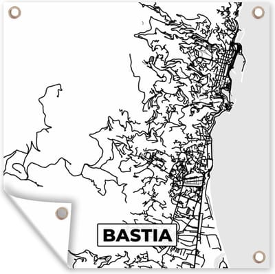 Tuin poster Frankrijk – Kaart – Plattegrond – Stadskaart - Bastia - Zwart wit - 200x200 cm - Tuindoek