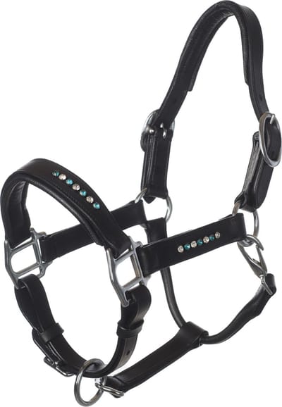 MHS Leren Halster Sparkle Mini Jaarling Zwart / Aqua