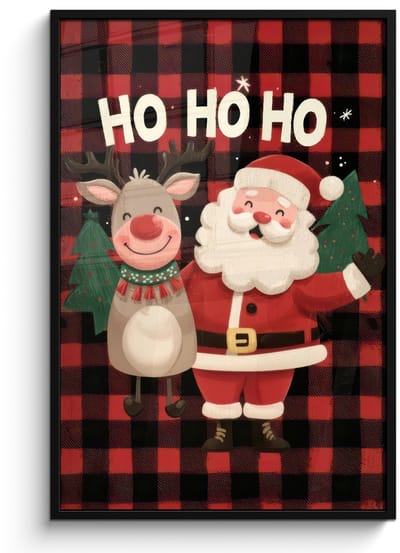 Poster in lijst - Fotolijst 80x120 cm - Posters - Kerstman - Rendier - Tekst - Rood - Zwart - Posterlijst zwart - Decoratie - Wanddecoratie woonkamer - Muurdecoratie slaapkamer - Kerstversiering - Kerstdecoratie voor binnen - Kerstmis