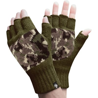 Heren Warm 3.2 TOG Fleece Gevoerde Winter Thermo Vingerloze Handschoenen in Khaki & Marineblauw