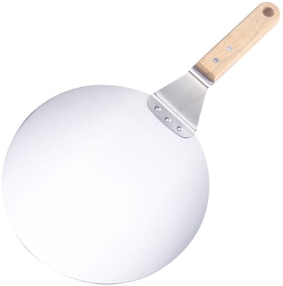 Pizzaschep - Pizzaschep van roestvrij staal - Rond - Geschikt voor grill en oven - Pizzaschep - Houten handvat - 25 cm