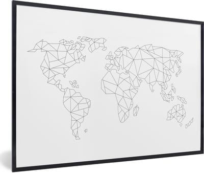 Poster in lijst - Fotolijst 120x80 cm - Posters - Wereldkaart - Simpel - Zwart - Wit - Kinderen - Jongens - Meisjes - Posterlijst zwart - Decoratie - Wanddecoratie woonkamer - Muurdecoratie slaapkamer