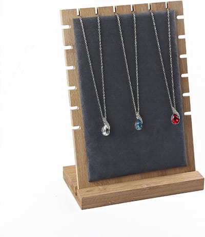 Juweliersrek set - Sieradenhouder display - Sieraden organiseren - Natuurlijk bamboe materiaal - 25x17.4cm - Grijs