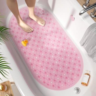 Antislip Oval Badmat voor Badkuip, 68 x 38 cm, Machinewasbare Douchematt, Schimmelbestendig en Veilig met Zuignappen, Roze