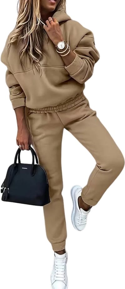 Livano Joggingpak Dames - Huispak - Trainingspak - Volwassenen - Capuchon - Jogging Pak - Joggingbroeken - Broek - Hoodie - Khaki - Maat S