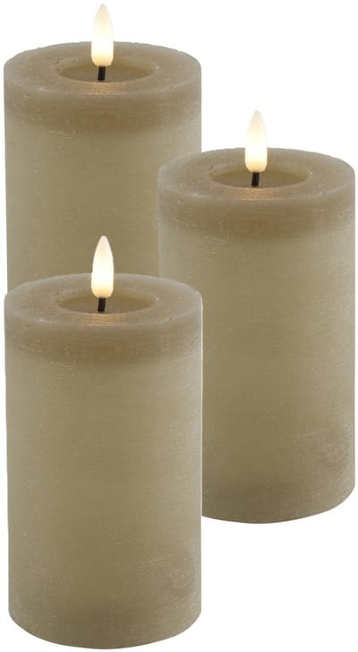 Countryfield Lyon LED kaars/stompkaars - 3x - beige - D7,5 x H12,5 cm - timer