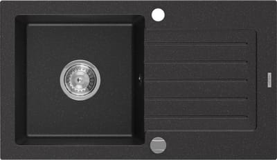 Mexen Pablo granitische gootsteen met 1 bak en afdruiprek 752 x 436 , zwart/zilveren metallic, chroom sifon - 6510751010-73