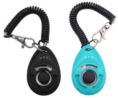2-delige clicker voor huisdierentraining - trainingsapparaat voor honden - clicker voor hondentraining - trainingstool voor honden - met elastisch koord - voor honden - zwart, meerblauw