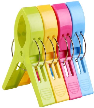 Dailygoods - Strandhanddoekclips - Grote Wasknijpers - Antislip Ontwerp - Felgekleurde Plastic - Voor Ligbedden en Wasgoed - 4 Stuks