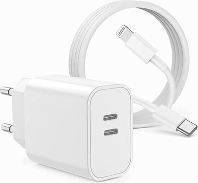 35w Oplader usb C 2 Poorten geschikt voor iPhone 14 13 12 11 X XR XS - Lightning naar usb-C - 1 Meter - Power Delivery - Dubbele usb C Snellader - GaN usb C Adapter