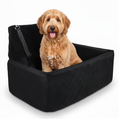 Goldcave Hondenmand Auto - Gordel & Dubbele Riem - Luxe Velvet Zwart - Autostoel voor Hond - Automand - Hondenstoel