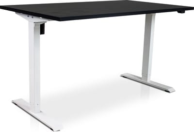 Zit-sta bureau elektrisch verstelbaar - MRC EASY | 140 x 80 cm | inclusief stekkerdoos en kabelklemmen | frame wit - blad zwart eiken
